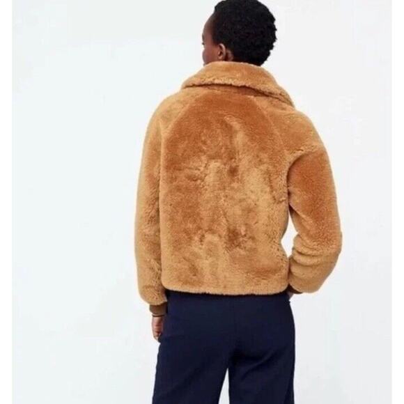 J. Crew Sherpa Teddy Bomber Jacket in Plush Camel Thick Lined Zip Size Small - Picture 2 of 10